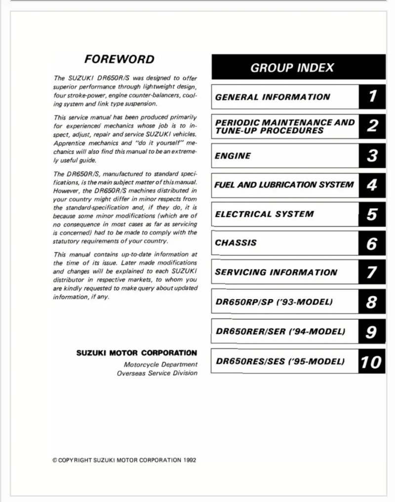 Manual de Taller Suzuki DR650S/R 1992-1995 - Imagen 2