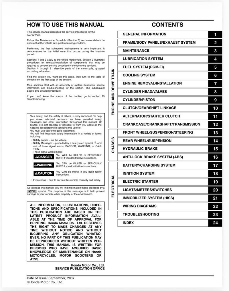 Manual de Taller Honda Transalp XL700V/VA 2008 - Imagen 2