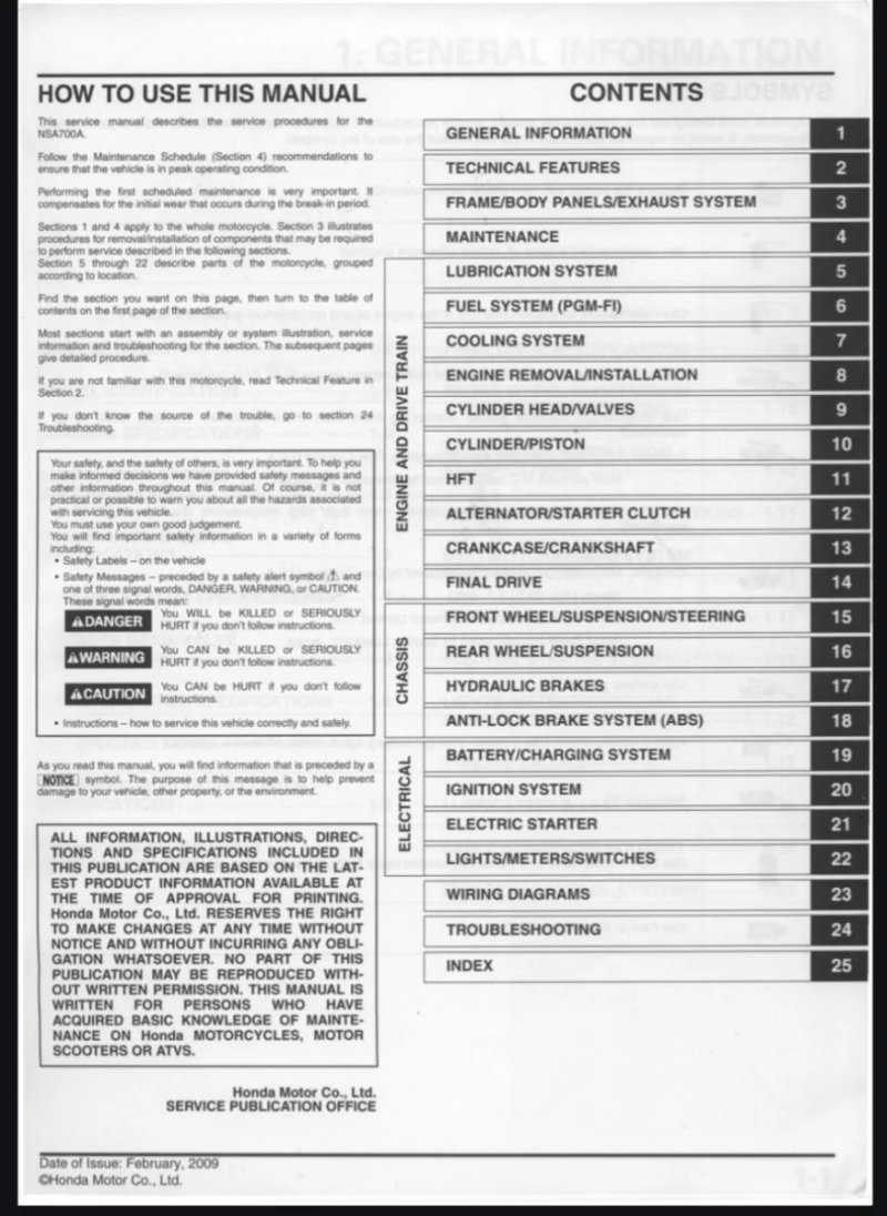 Manual de Taller Honda NSA700A DN-01 2009 - Imagen 2