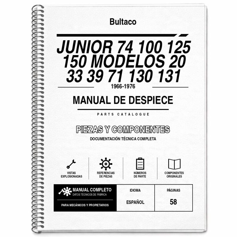Portada de Despiece Bultaco Junior 74 100 125 150 Modelos 20 33 39 71 130 131 (1966-1976)