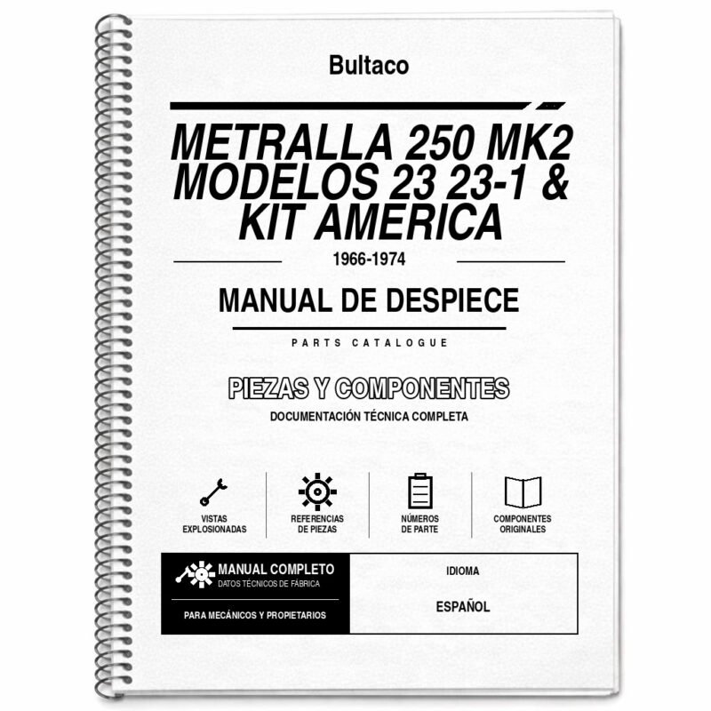 Portada de Despiece Bultaco Metralla 250 MK2 Modelos 23 23-1 & KIT America (1966-1974)