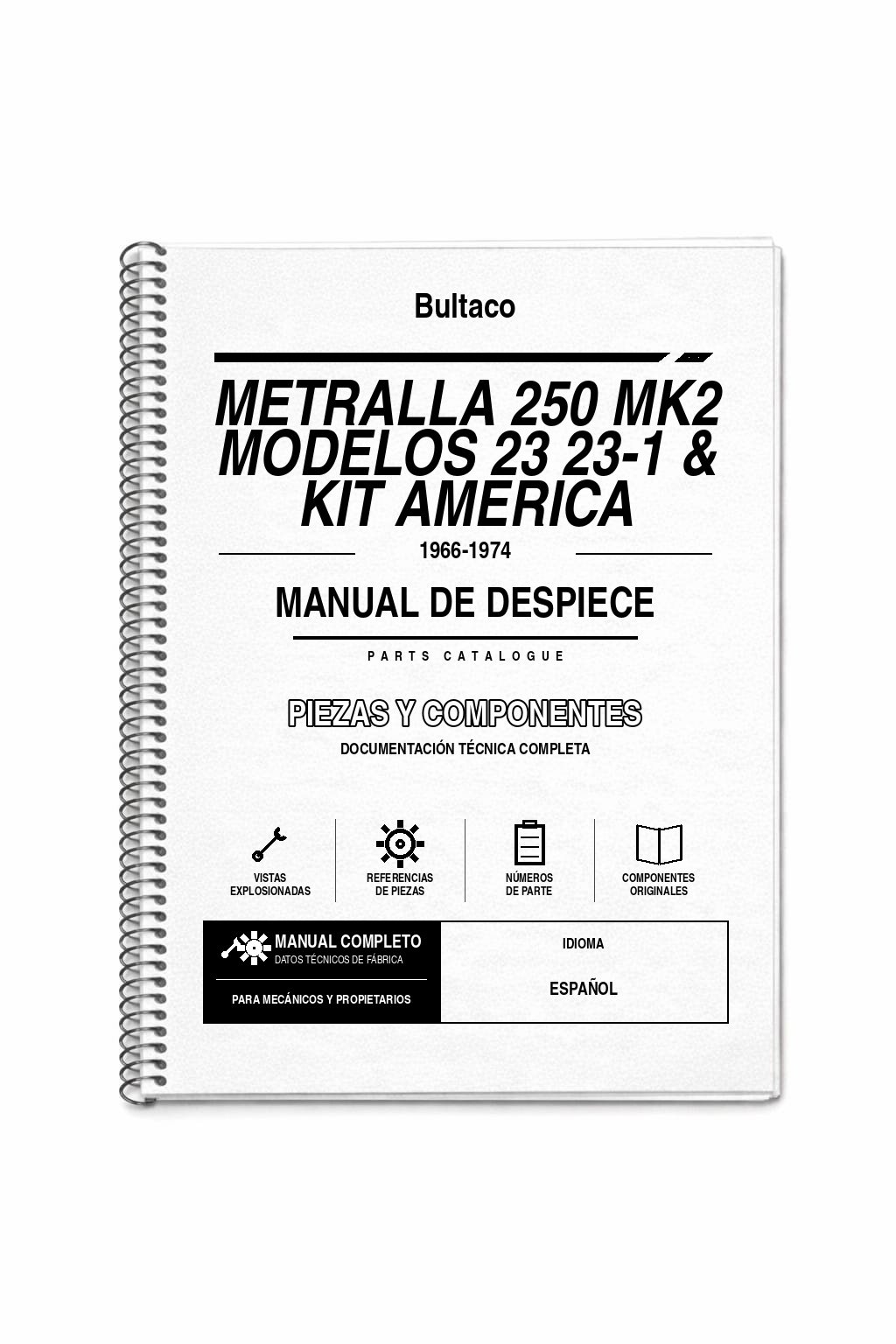 Portada de Despiece Bultaco Metralla 250 MK2 Modelos 23 23-1 & KIT America (1966-1974)