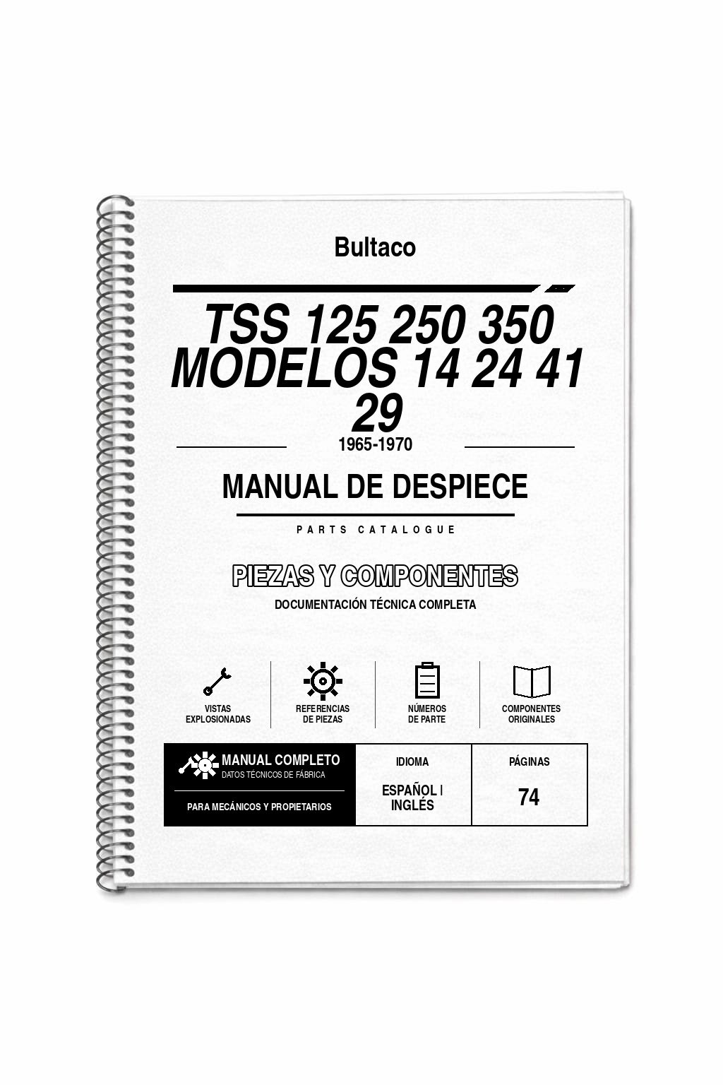 Portada de Despiece Bultaco TSS 125 250 350 Modelos 14 24 41 29 (1965-1970)