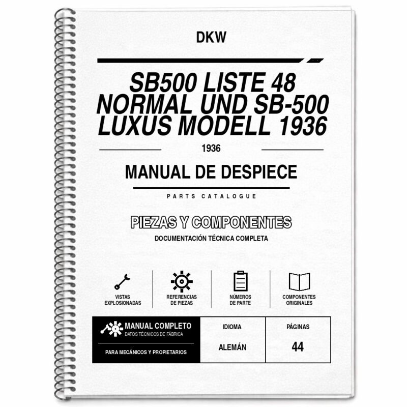 Portada de Despiece DKW SB500 Liste 48 Normal UND SB-500 Luxus Modell 1936