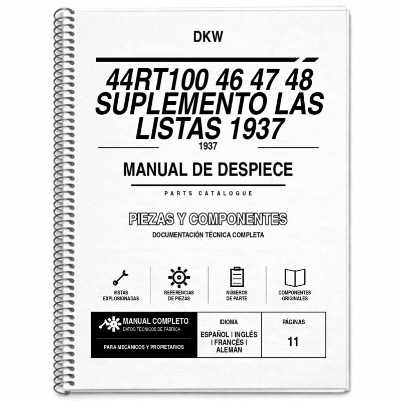 Portada de Despiece DKW 44RT100 46 47 48 Suplemento las Listas 1937