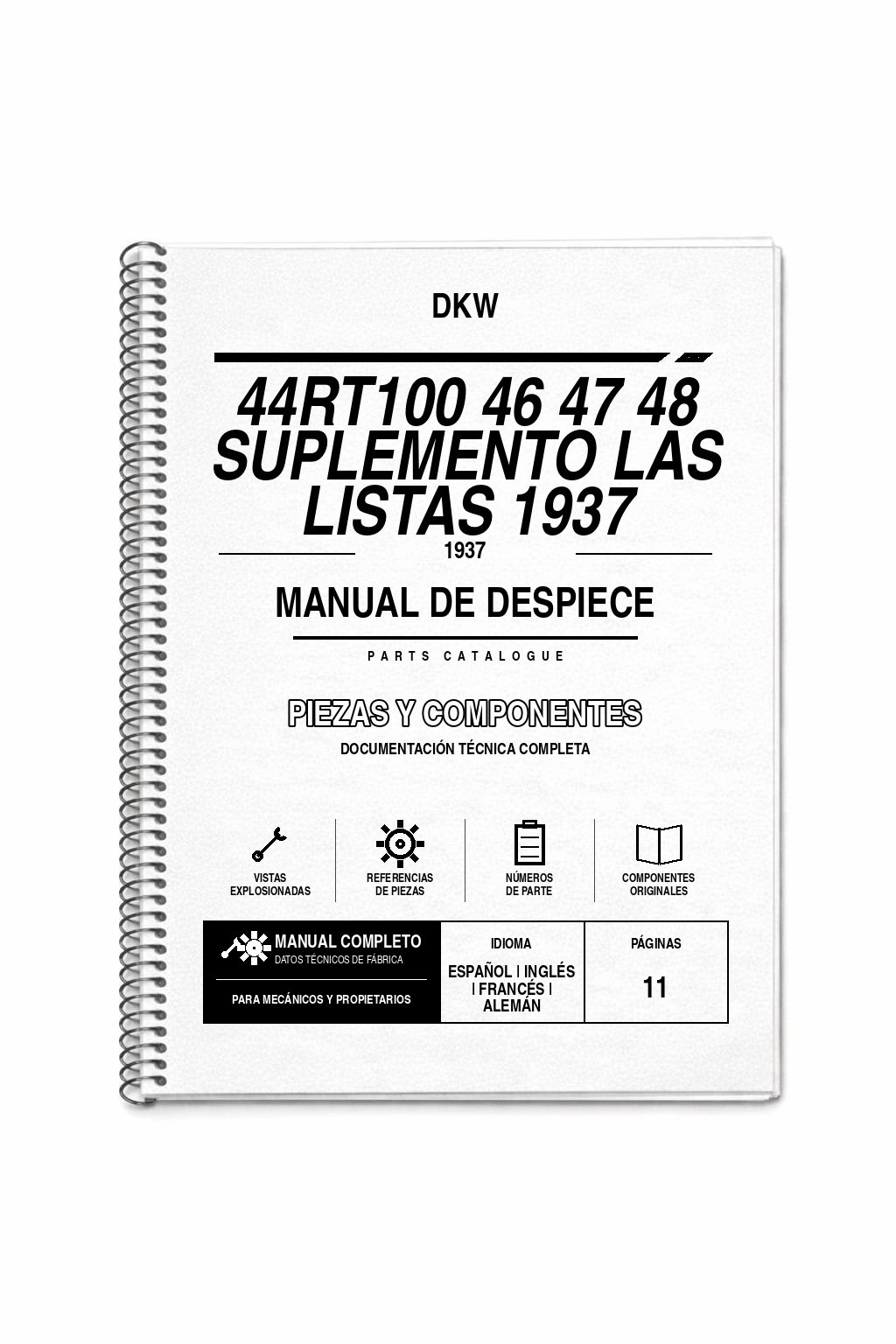 Portada de Despiece DKW 44RT100 46 47 48 Suplemento las Listas 1937