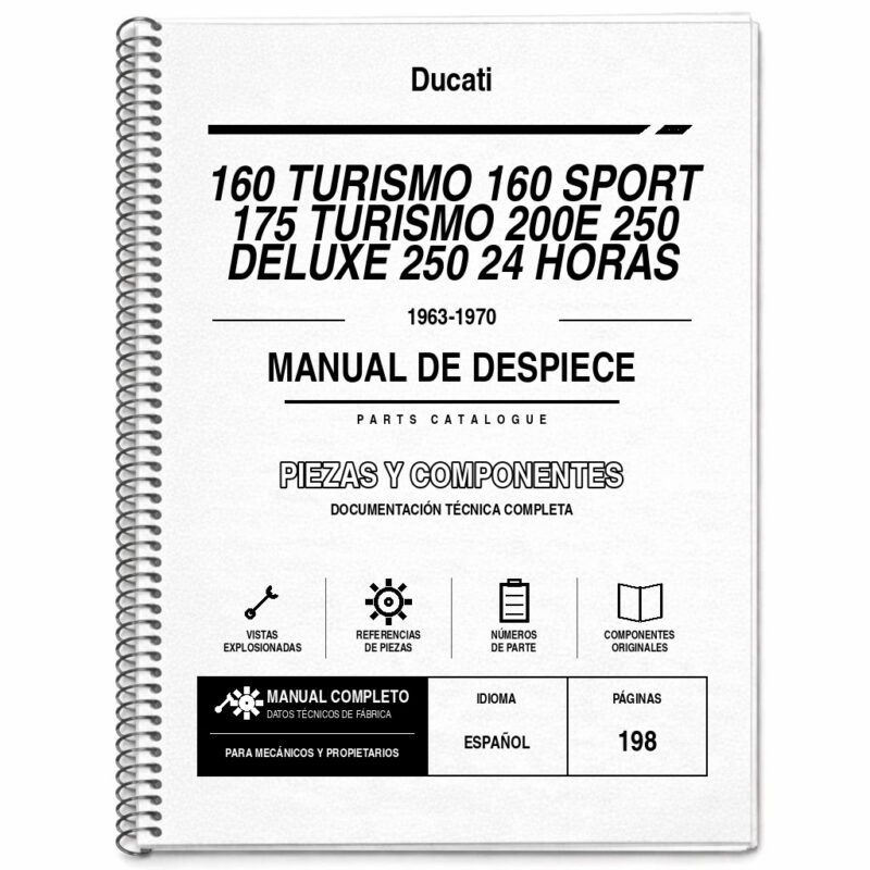 Portada de Despiece Ducati 160 Turismo 160 Sport 175 Turismo 200E 250 Deluxe 250 24 Horas (1963-1970)