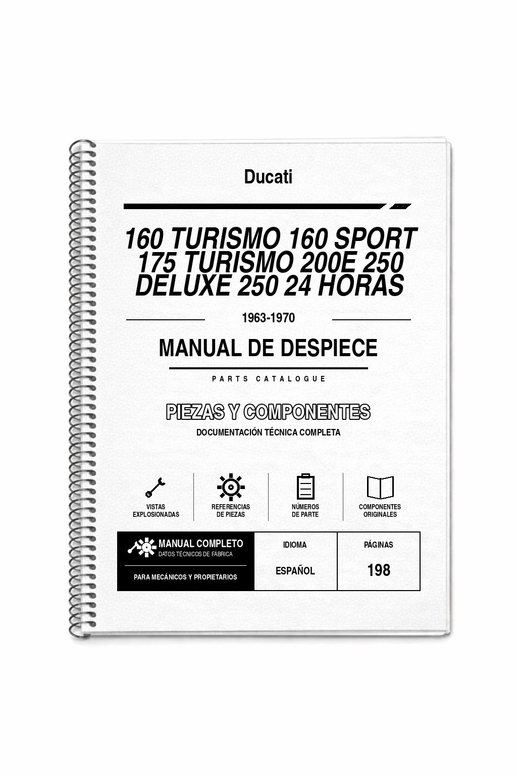 Portada de Despiece Ducati 160 Turismo 160 Sport 175 Turismo 200E 250 Deluxe 250 24 Horas (1963-1970)