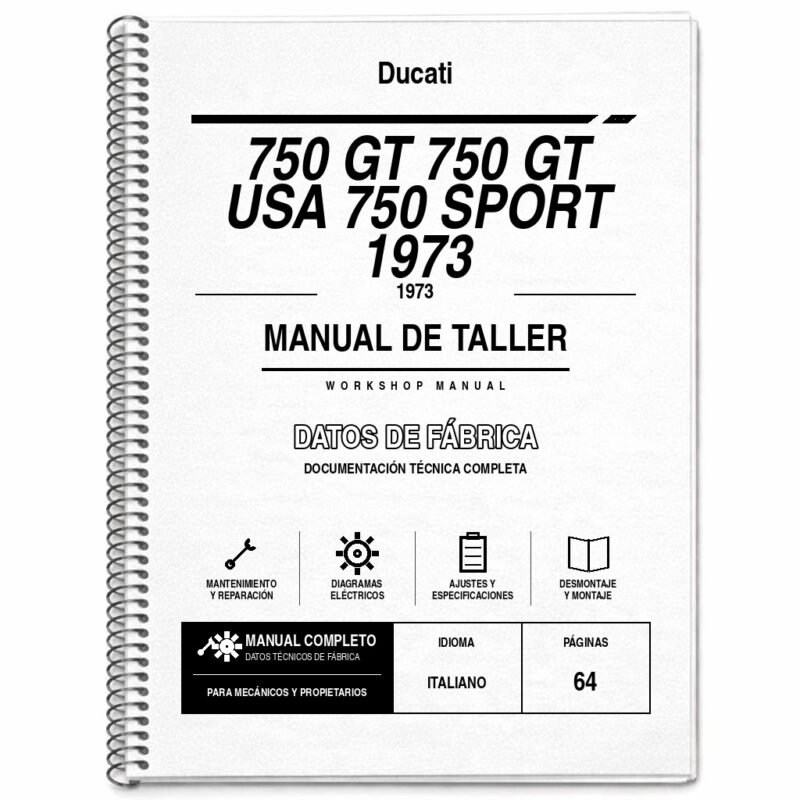 Portada de Manual de Taller Ducati 750 GT 750 GT USA 750 Sport 1973