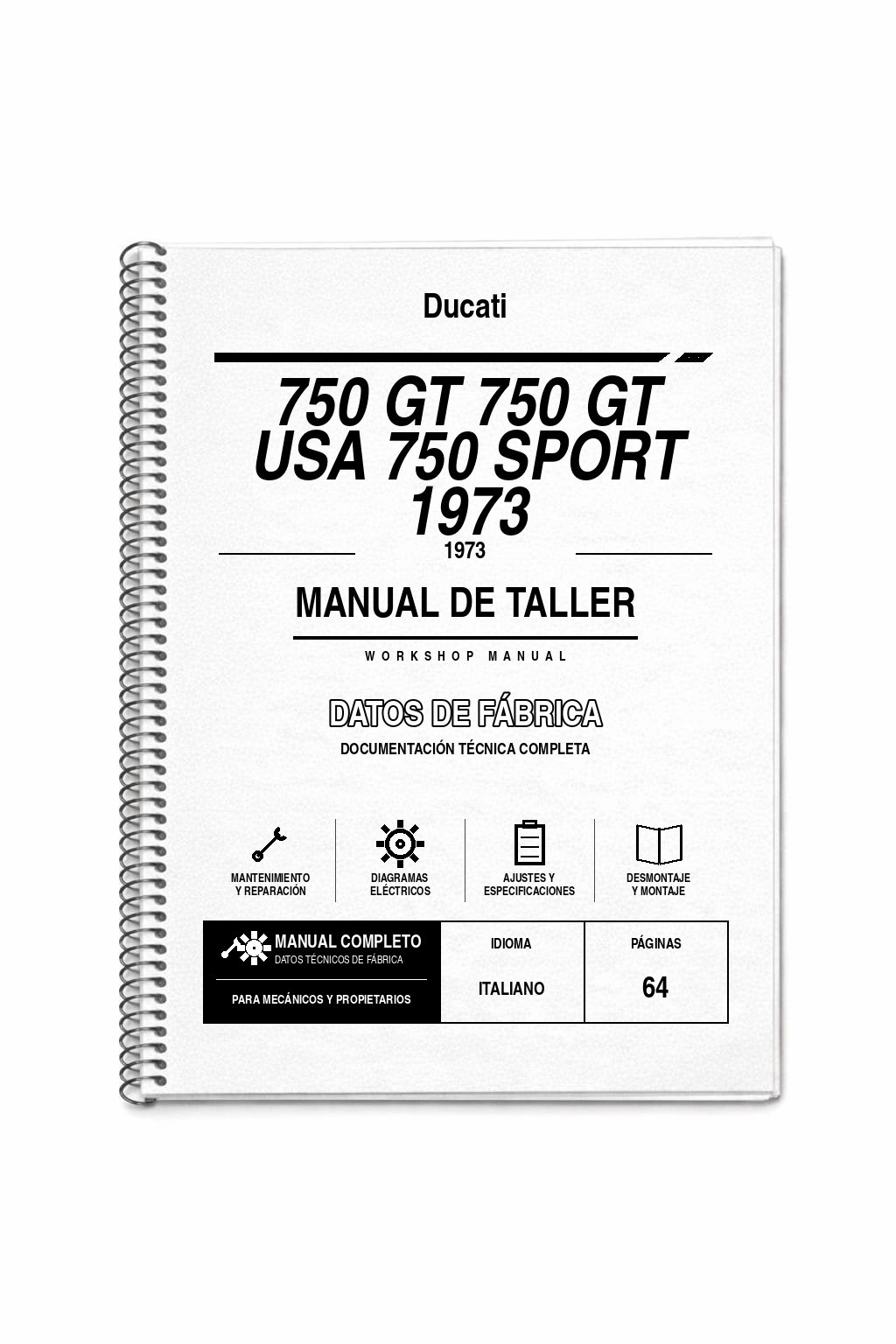 Portada de Manual de Taller Ducati 750 GT 750 GT USA 750 Sport 1973