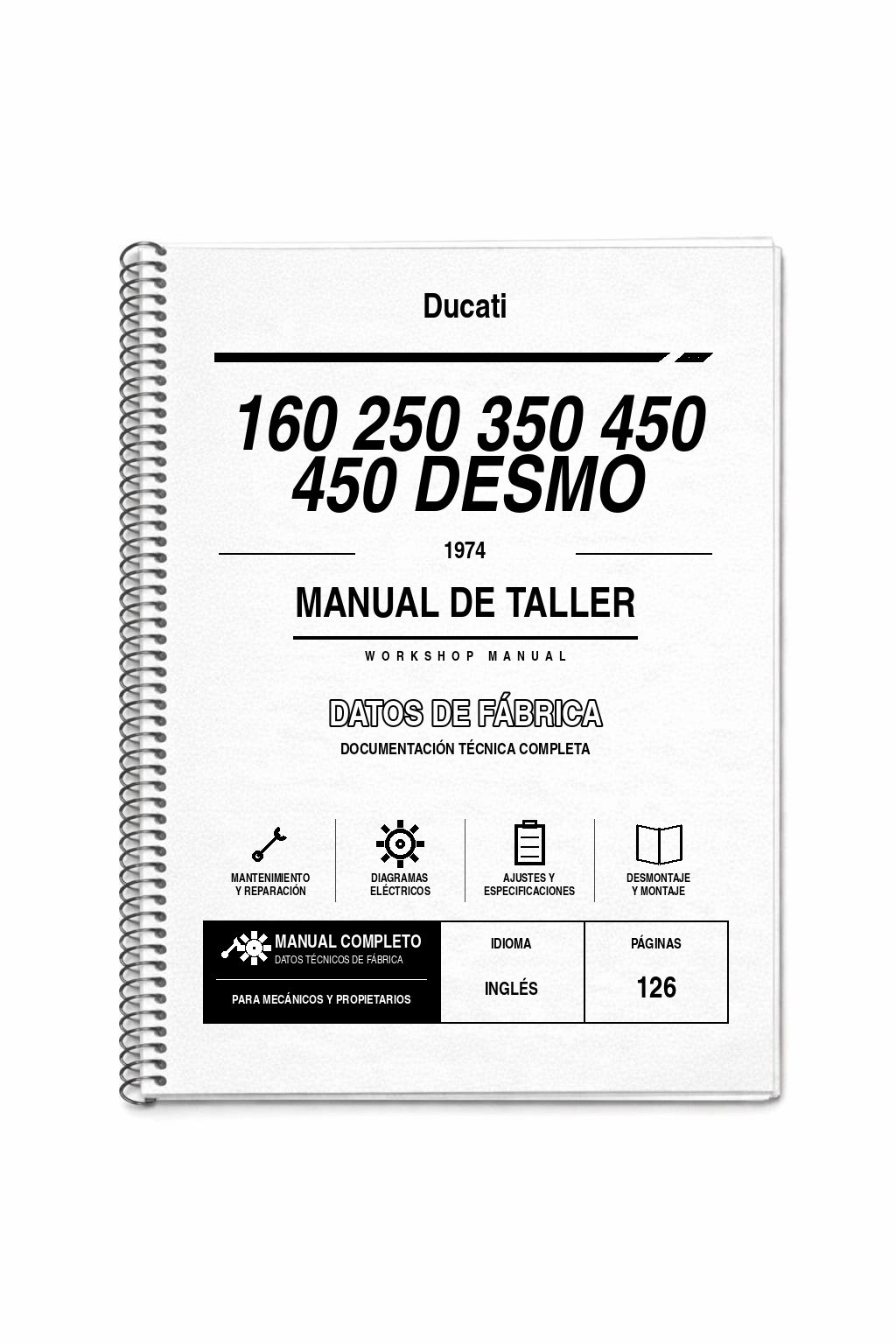 Portada de Manual de Taller Ducati 160 250 350 450 450 Desmo (1974)