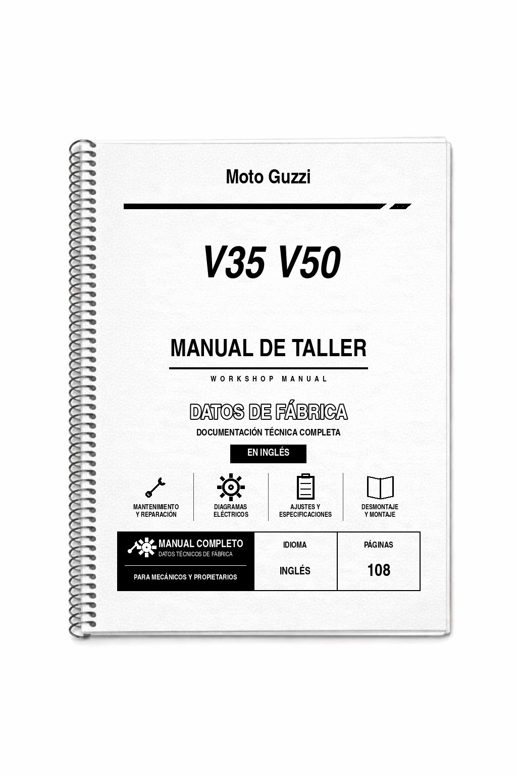 Portada de Manual de Taller Moto Guzzi V35 V50 (en inglés)