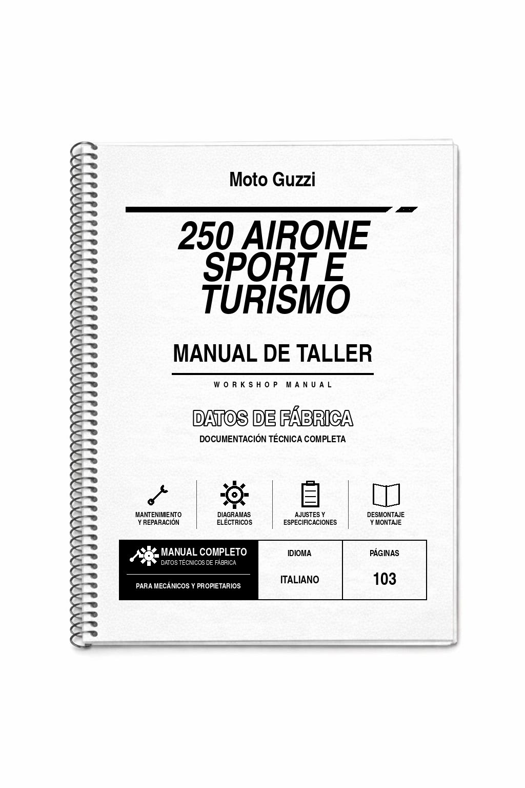 Portada de Manual de Taller Moto Guzzi 250 Airone Sport e Turismo