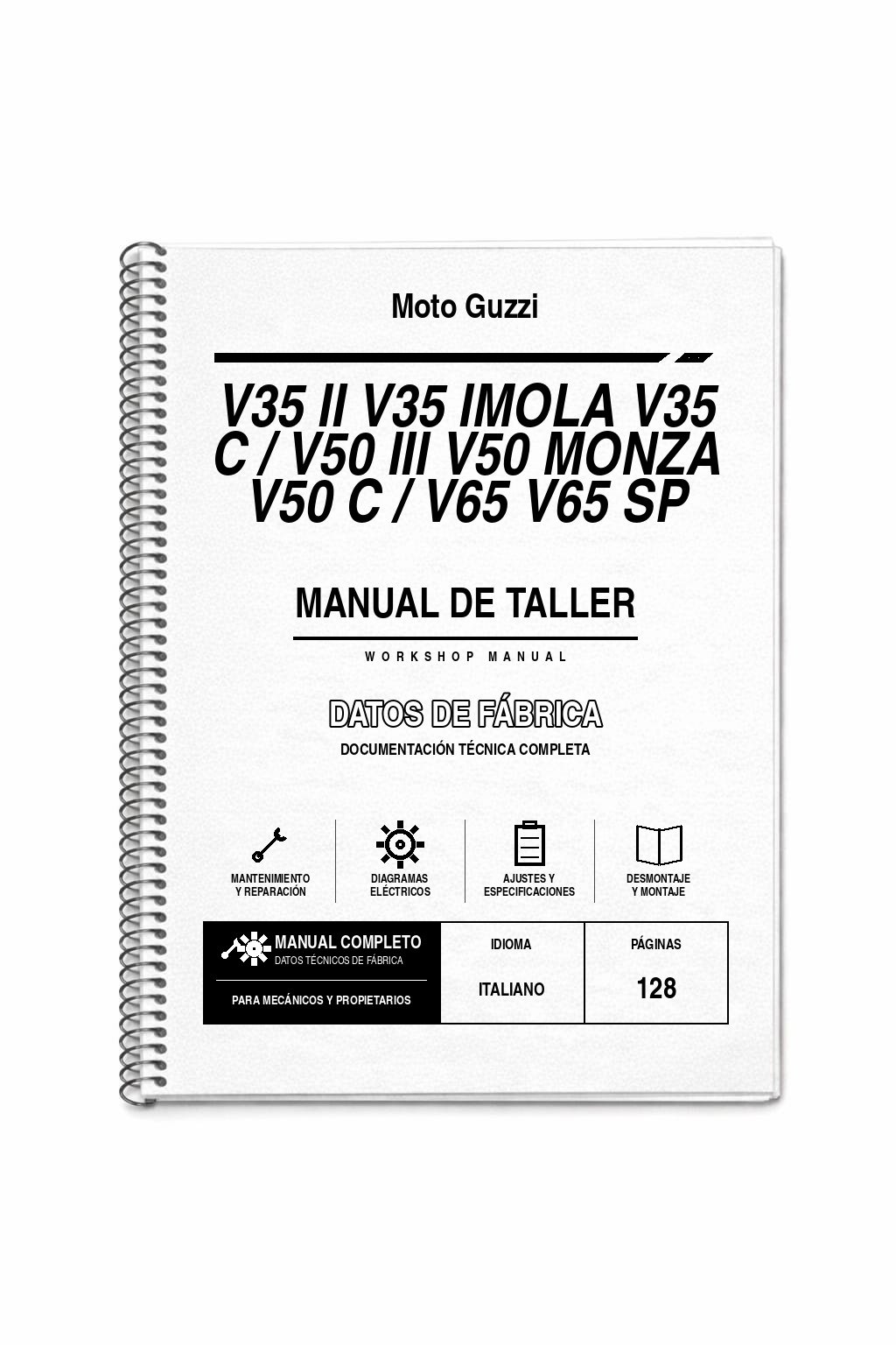Portada de Manual de Taller Moto Guzzi V35 II V35 Imola V35 C / V50 III V50 Monza V50 C / V65 V65 SP