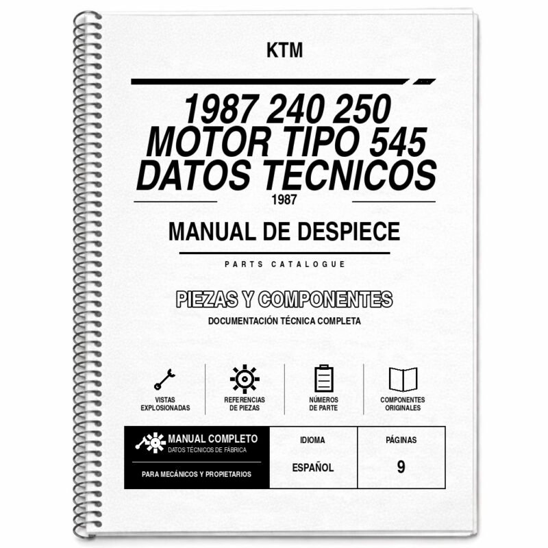 Portada de Despiece KTM 1987 240 250 Motor TIPO 545 Datos Tecnicos