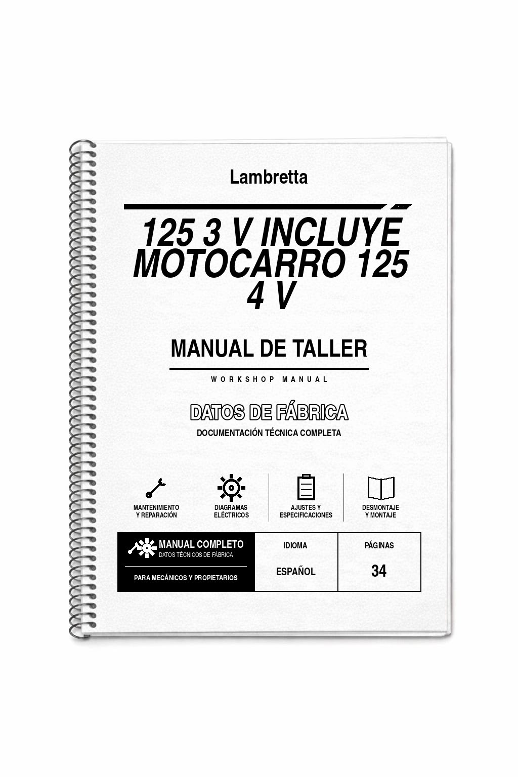 Portada de Manual de Taller Lambretta 125 3 V Incluye Motocarro 125 4 V