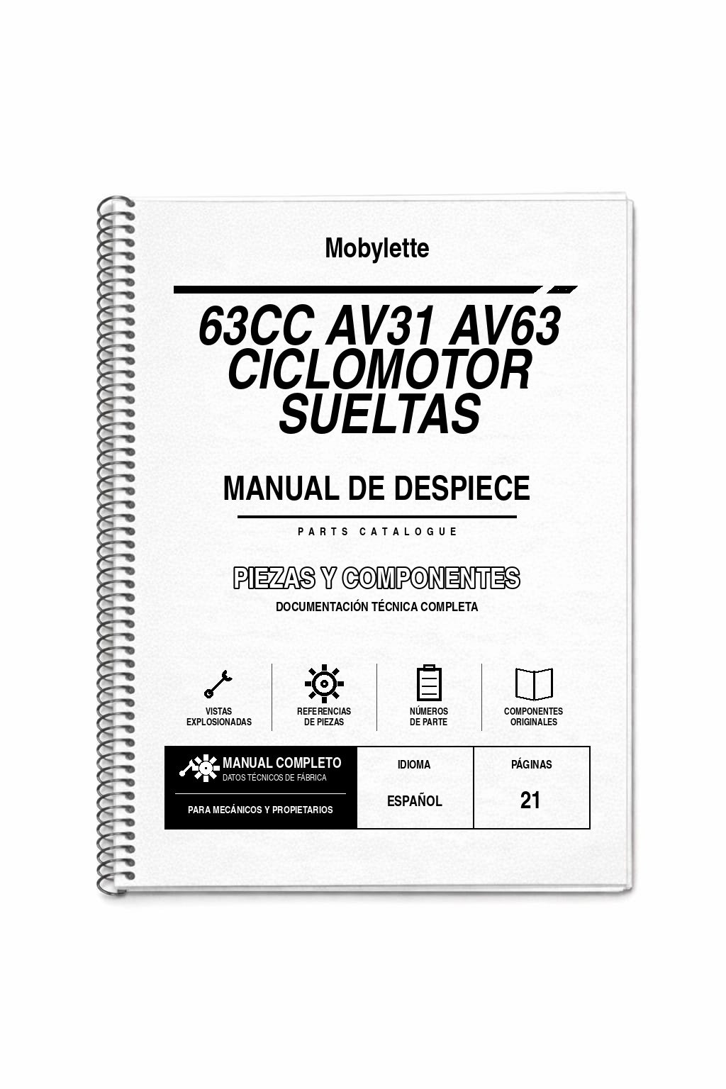 Portada de Despiece Mobylette 63CC AV31 AV63 Ciclomotor Sueltas