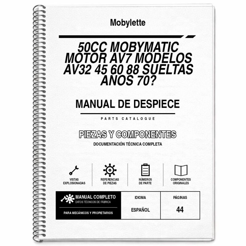 Portada de Despiece Mobylette 50CC Mobymatic Motor AV7 Modelos AV32 45 60 88 Sueltas AÑOS 70?