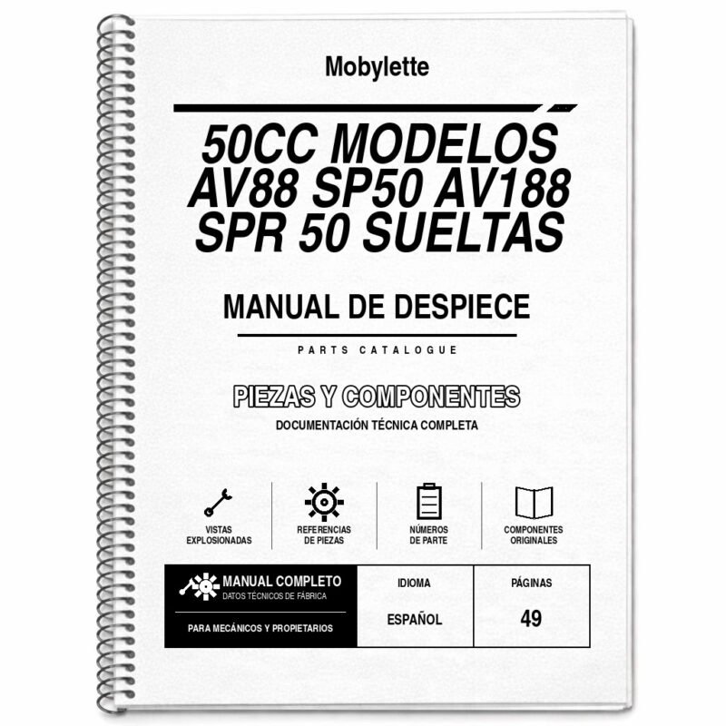 Portada de Despiece Mobylette 50CC Modelos AV88 SP50 AV188 SPR 50 Sueltas