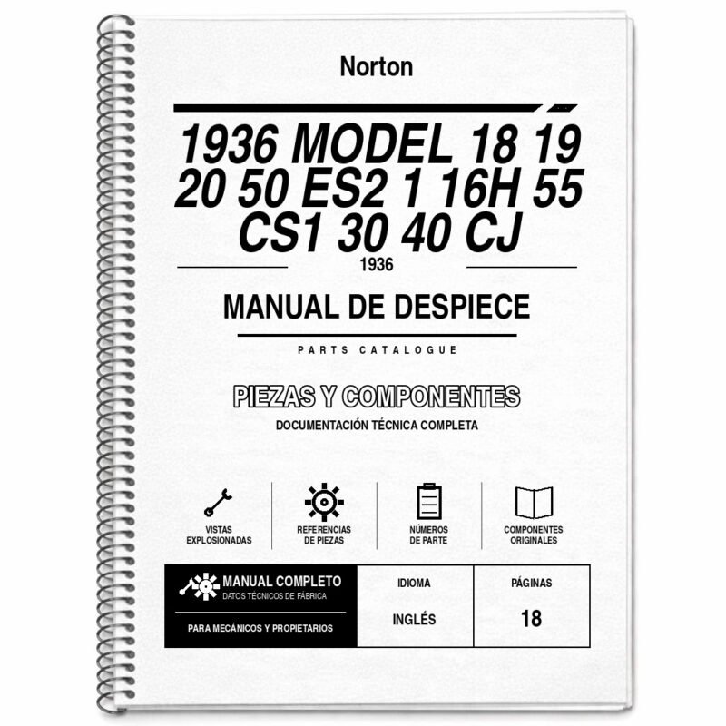 Portada de Despiece Norton 1936 Model 18 19 20 50 ES2 1 16H 55 CS1 30 40 CJ