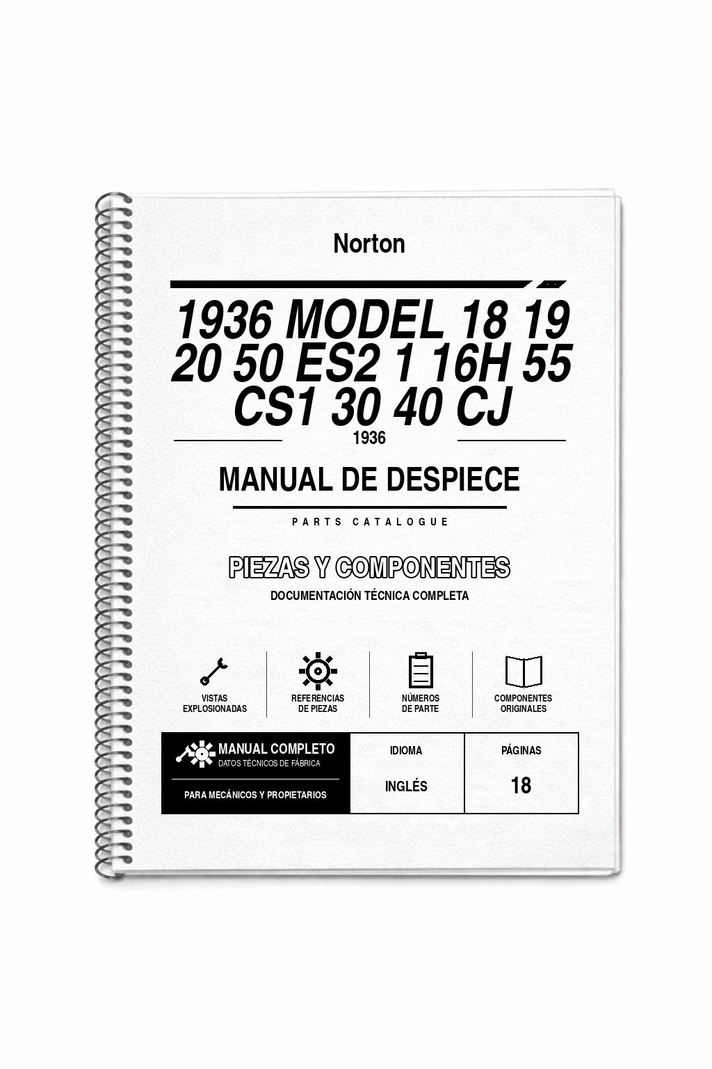 Portada de Despiece Norton 1936 Model 18 19 20 50 ES2 1 16H 55 CS1 30 40 CJ