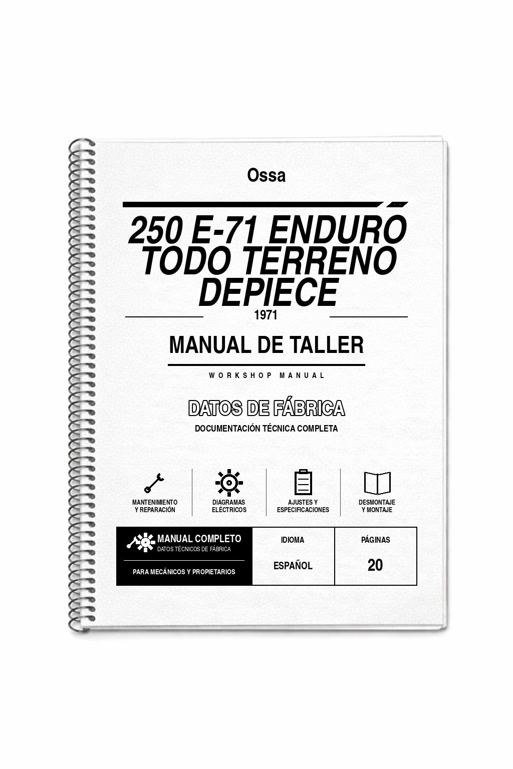 Portada de Manual de Taller Ossa 250 e-71 Enduro TODO Terreno Depiece (1971)