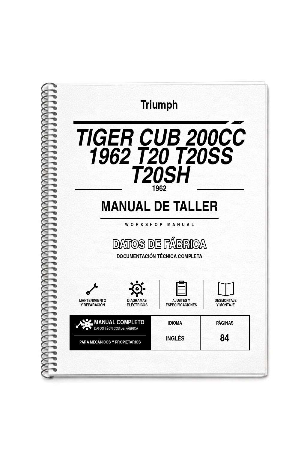 Portada de Manual de Taller Triumph Tiger CUB 200CC 1962 T20 T20SS T20SH