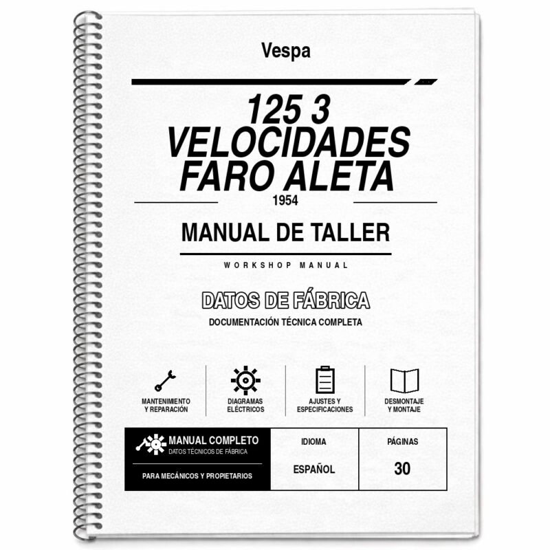 Portada de Manual de Taller Vespa 125 3 Velocidades Faro Aleta (1954)
