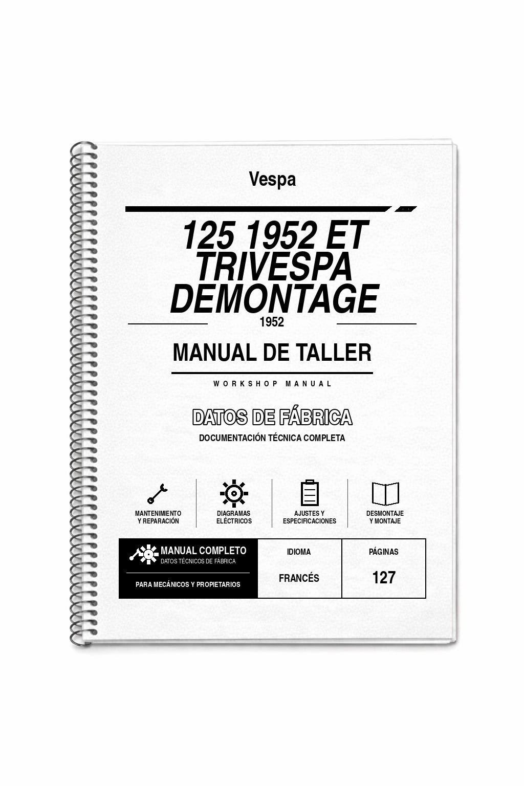 Portada de Manual de Taller Vespa 125 1952 et Trivespa Demontage