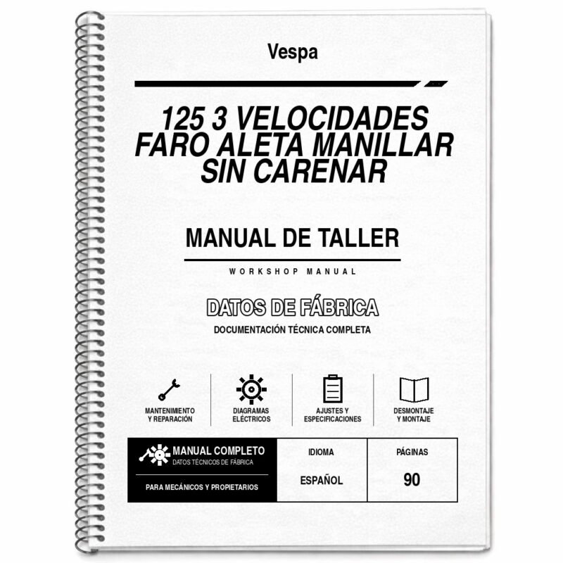 Portada de Manual de Taller Vespa 125 3 Velocidades FARO Aleta Manillar sin Carenar