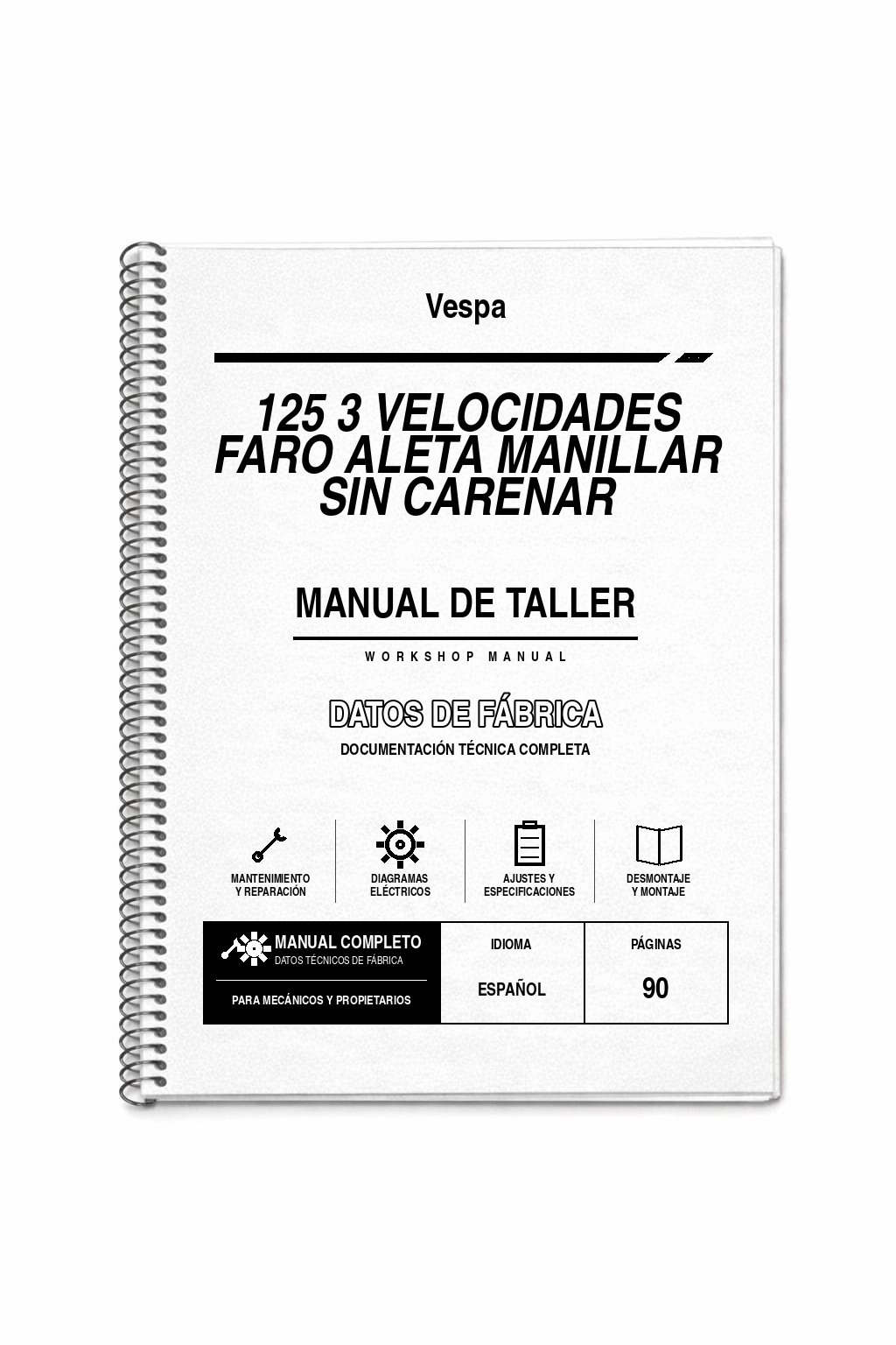 Portada de Manual de Taller Vespa 125 3 Velocidades FARO Aleta Manillar sin Carenar
