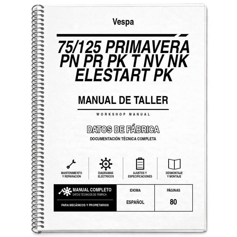 Portada de Manual de Taller Vespa 75/125 Primavera PN PR PK T NV NK Elestart PK