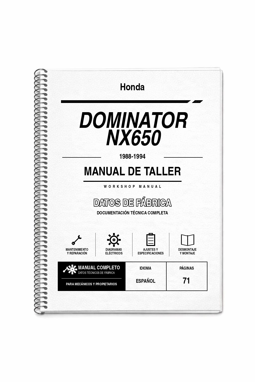 Portada de Manual de Taller Honda Dominator NX650 (1988-1994)