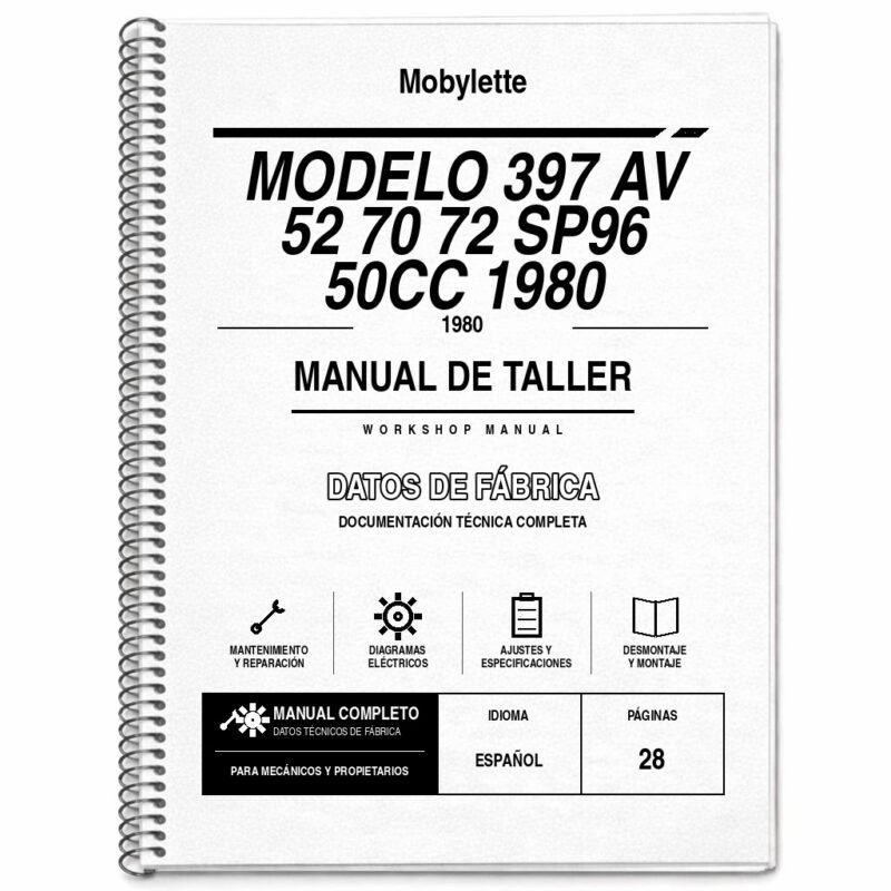 Portada de Manual de Taller Mobylette Modelo 397 AV 52 70 72 SP96 50CC 1980