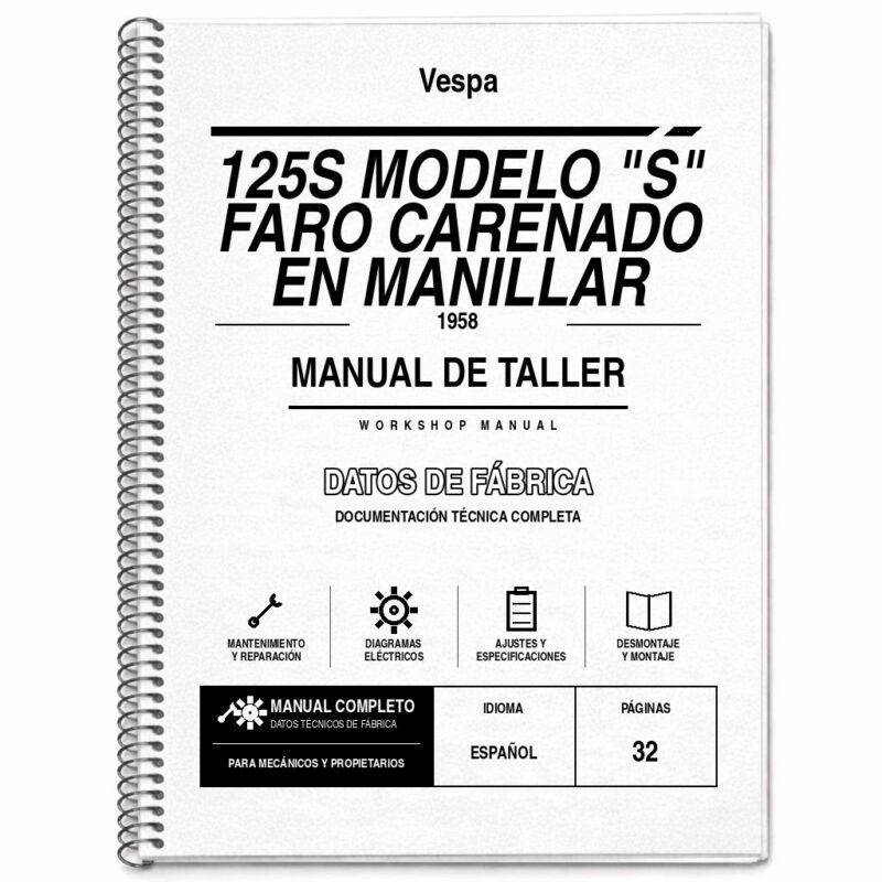 Portada de Manual de Taller Vespa 125S Modelo «S» FARO Carenado en Manillar (1958)