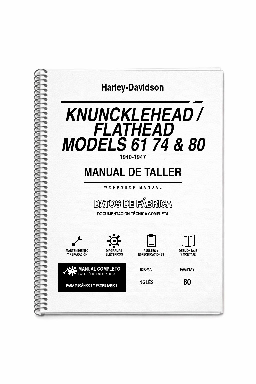 Portada de Manual de Taller Harley-Davidson Knuncklehead / Flathead Models 61 74 & 80 (1940-1947)