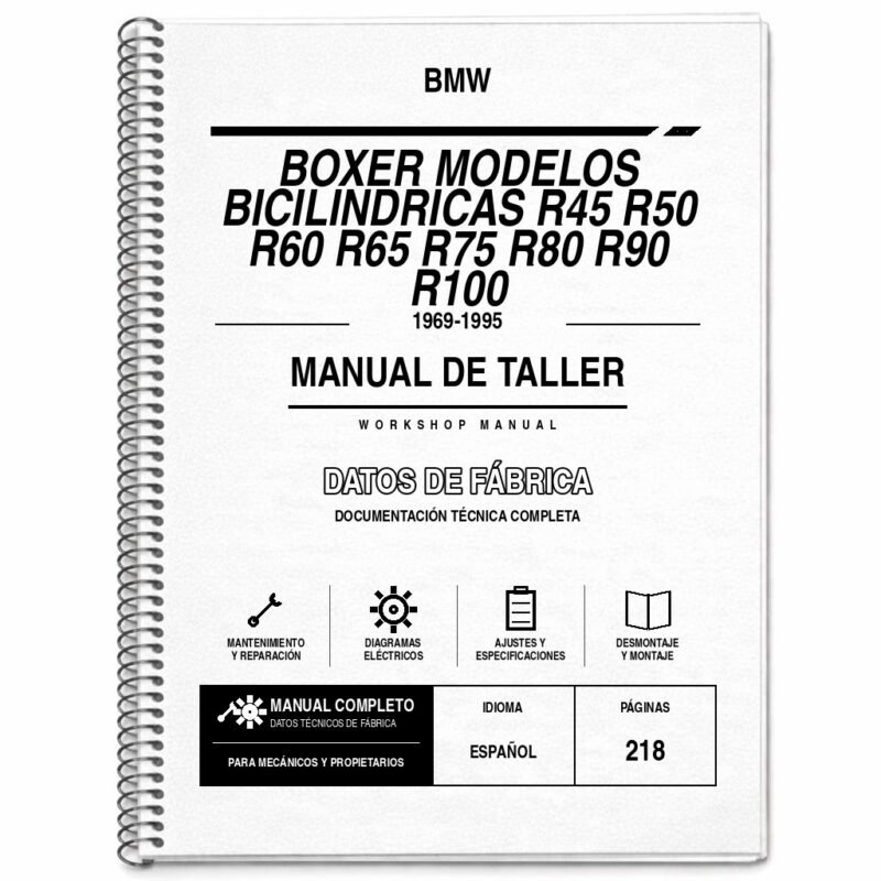 Portada de Manual de Taller BMW Boxer Modelos Bicilindricas R45 R50 R60 R65 R75 R80 R90 R100 (1969-1995)