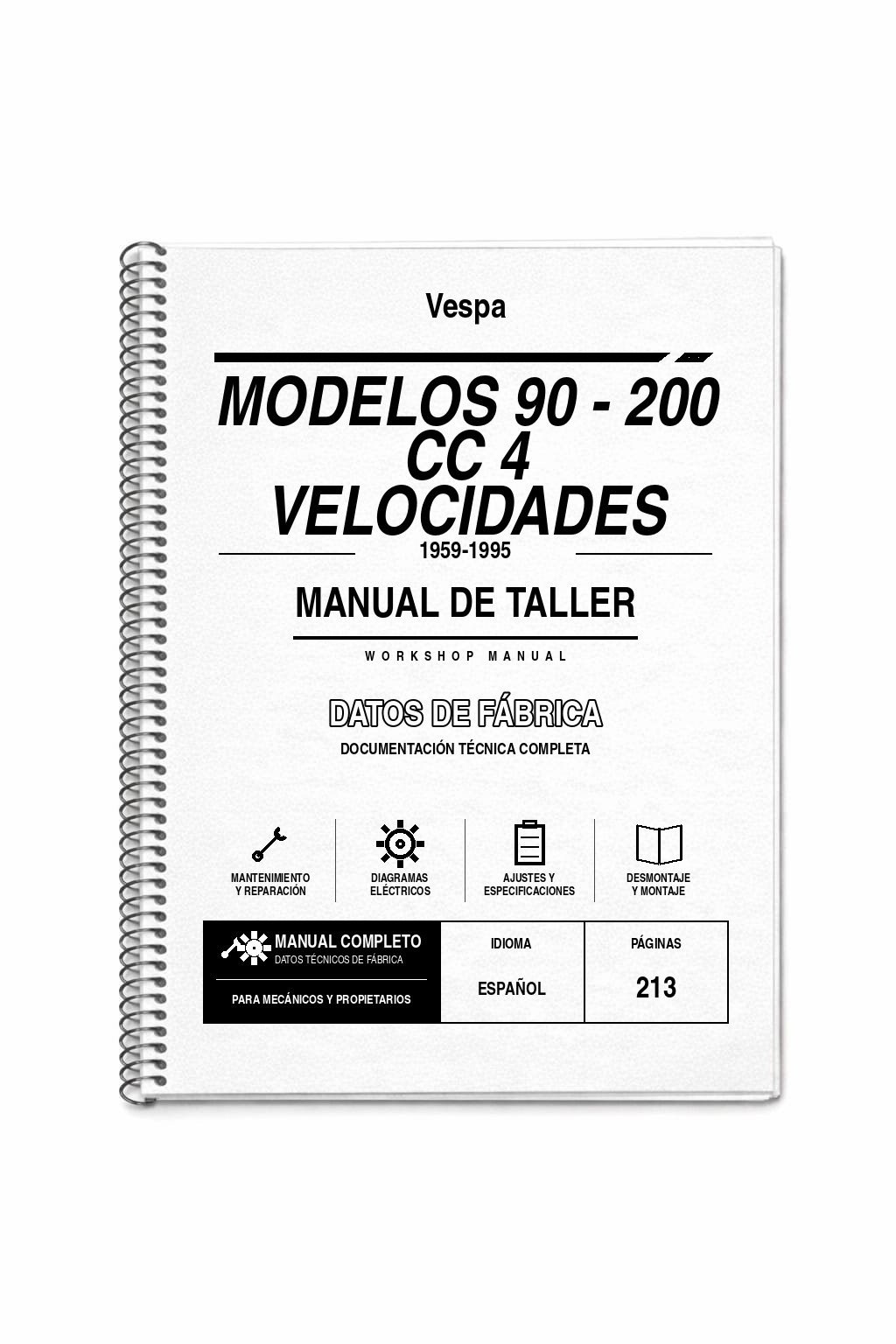 Portada de Manual de Taller Vespa Modelos 90 – 200 CC 4 Velocidades (1959-1995)