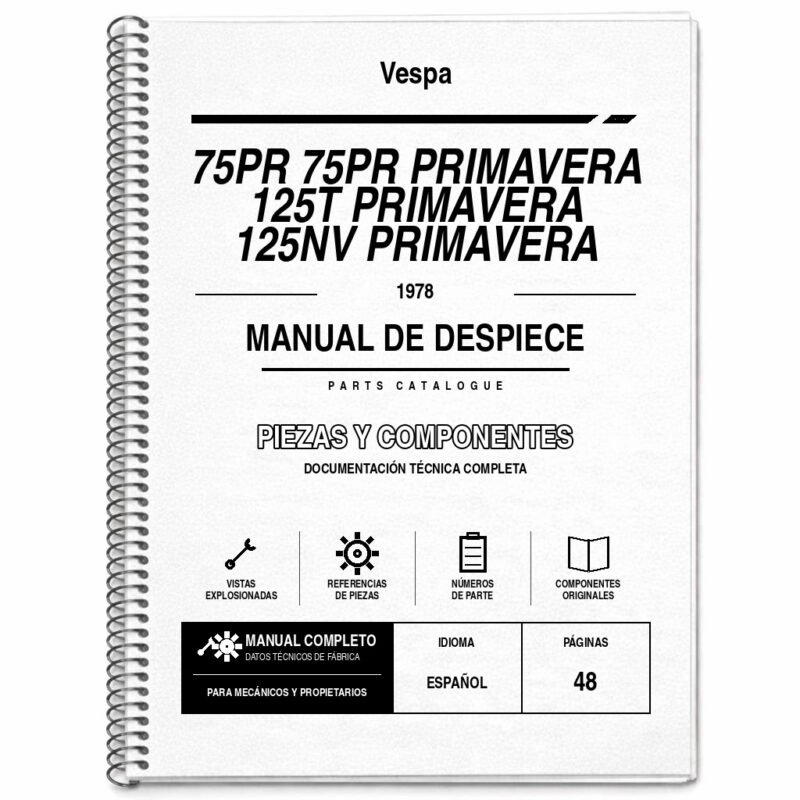 Portada de Despiece Vespa 75PR 75PR Primavera 125T Primavera 125NV Primavera (1978)