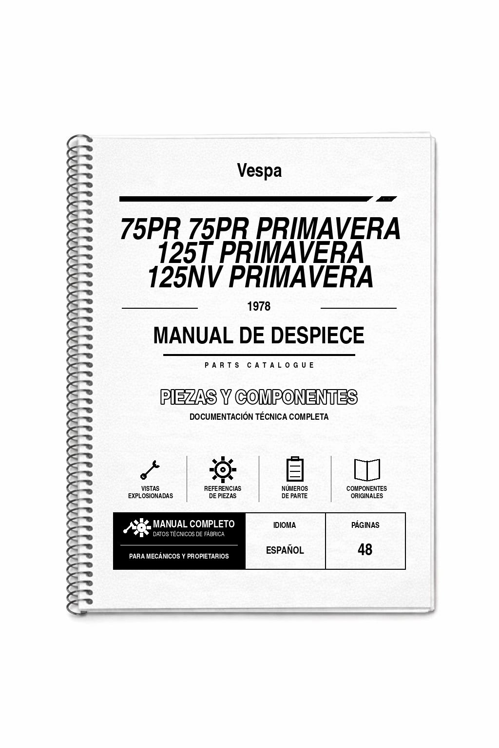 Portada de Despiece Vespa 75PR 75PR Primavera 125T Primavera 125NV Primavera (1978)