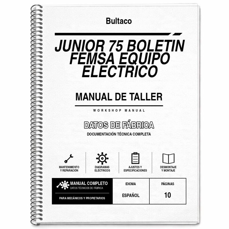 Portada de Manual de Taller Bultaco Junior 75 Boletin Femsa Equipo Electrico