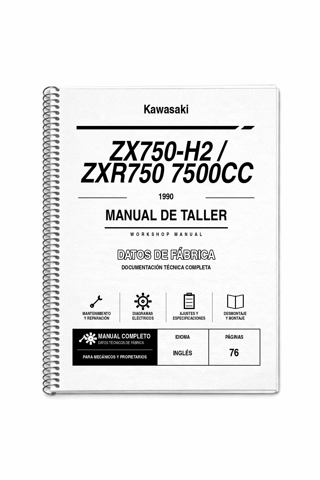 Portada de Manual de Taller Kawasaki ZX750-H2 / ZXR750 7500CC (1990)