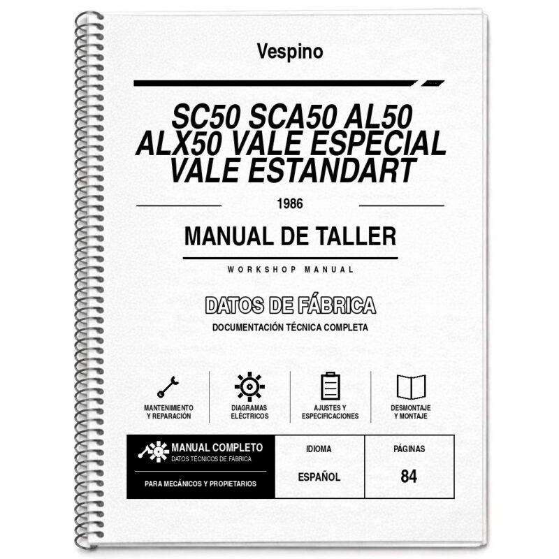 Portada de Manual de Taller Vespino SC50 SCA50 AL50 ALX50 VALE Especial VALE Estandart (1986)