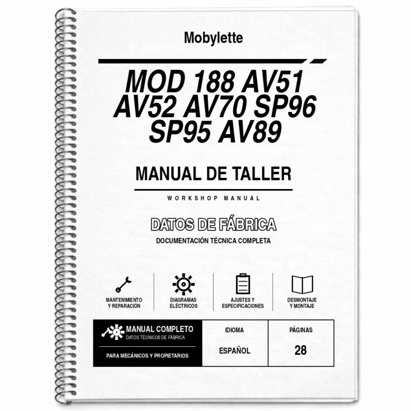 Portada de Manual de Taller Mobylette MOD 188 AV51 AV52 AV70 SP96 SP95 AV89