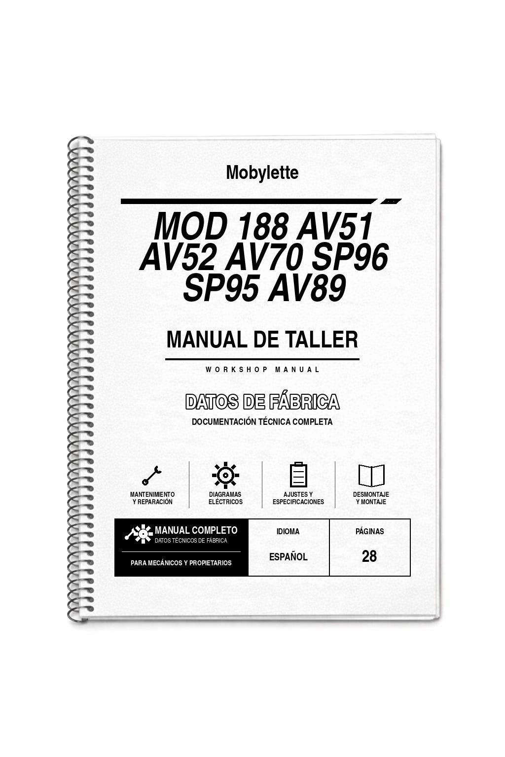 Portada de Manual de Taller Mobylette MOD 188 AV51 AV52 AV70 SP96 SP95 AV89