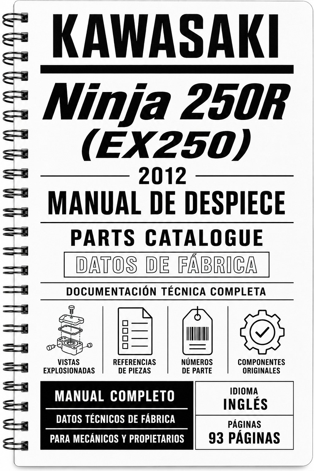Manual de Despiece Kawasaki Ninja 250R (EX250) (2012) (Inglés)
