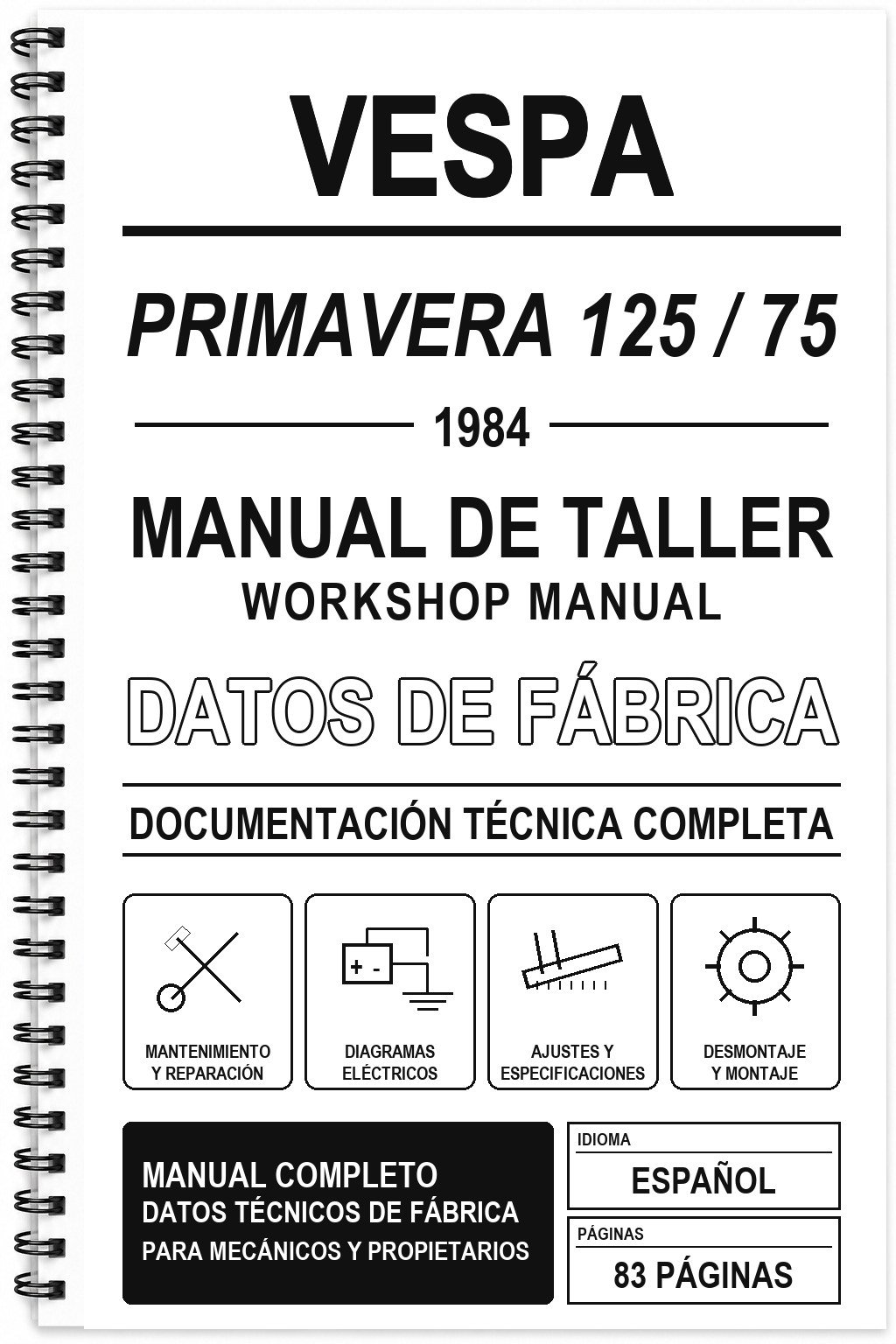 Manual de Taller Vespa PRIMAVERA 125 / 75 (1984)