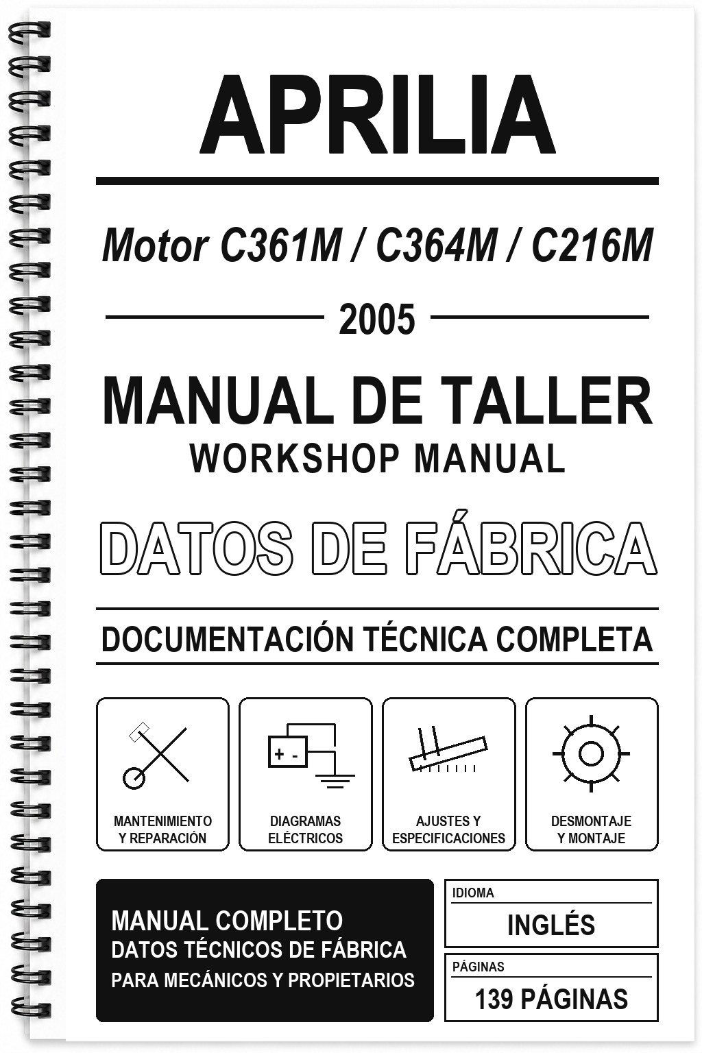 Manual de Taller Aprilia Motor C361M / C364M / C216M (2005) (Inglés)