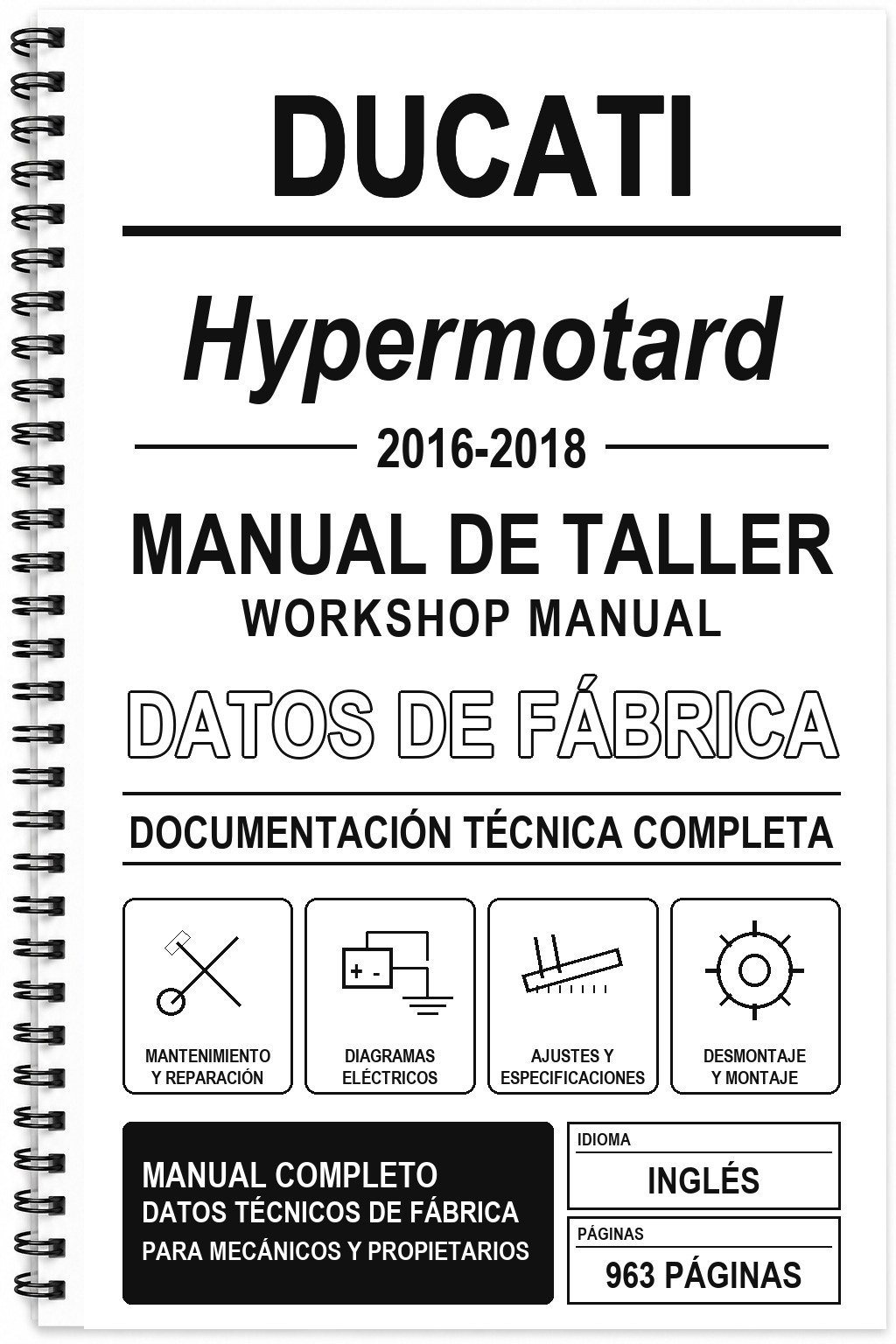 Manual de Taller Ducati Hypermotard (2016-2018) (Inglés)