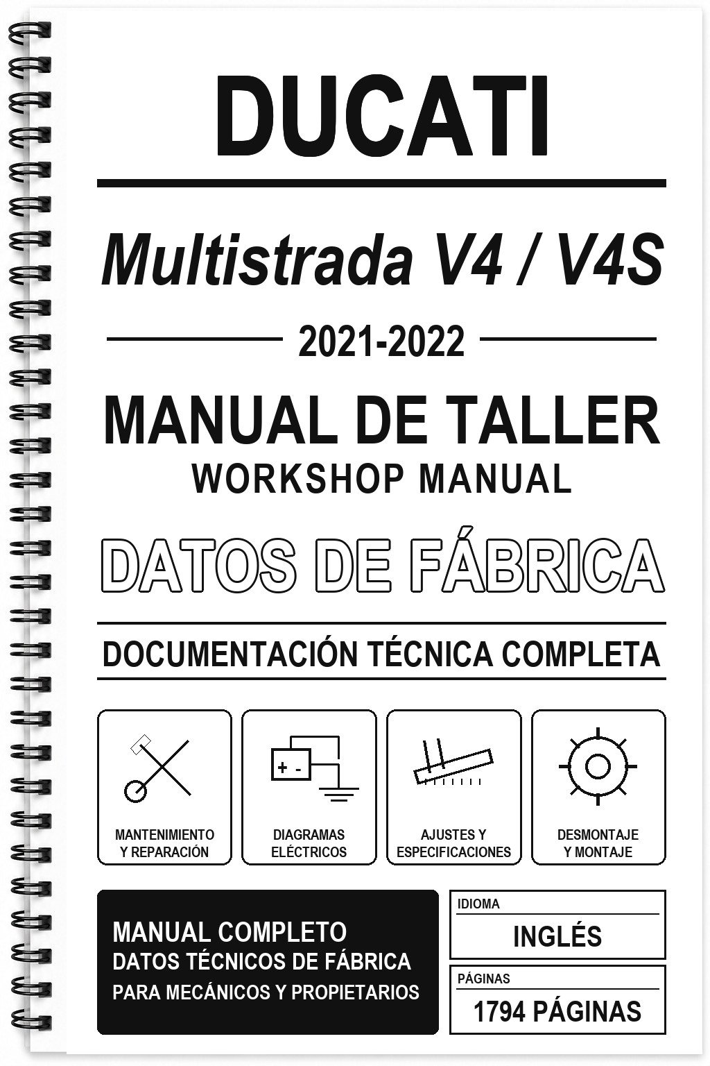 Manual de Taller Ducati Multistrada V4 / V4S (2021-2022) (Inglés)